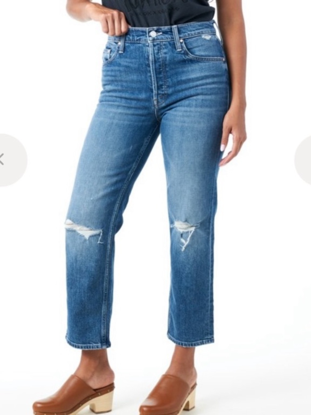 MOTHER Distressed High-Rise Cropped Straight Jeans - Blue